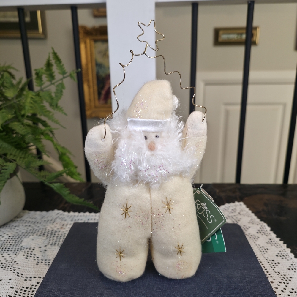 ​NWT Russ Berrie Judy Lynn Santa Plush 9.5" Cream Gold Glitter & Gold Beanbag